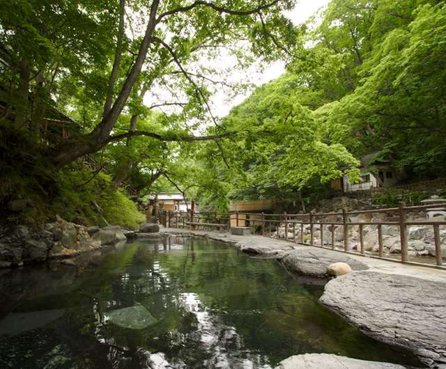 大自然が色づく美しい摩珂の湯　浅い湯舟でお子様安心般若の湯